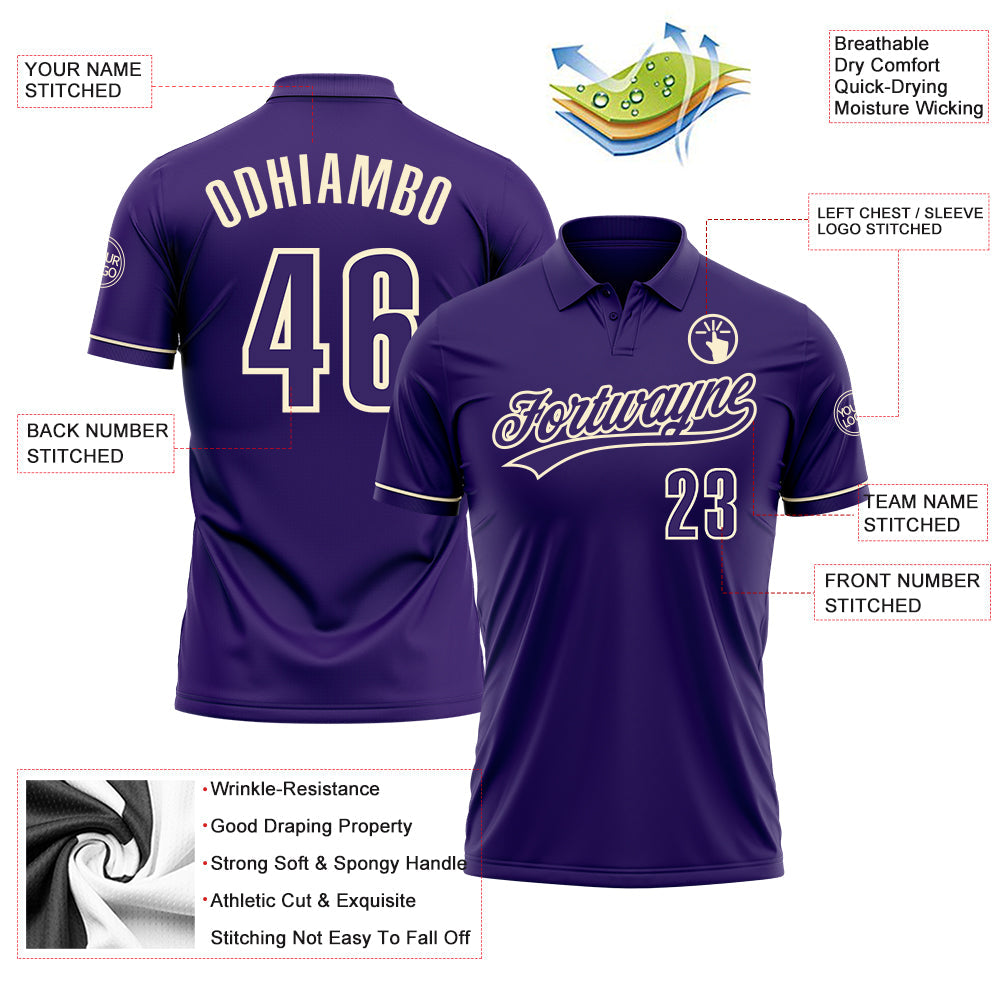 Custom Purple Cream Performance Vapor Golf Polo Shirt view 3