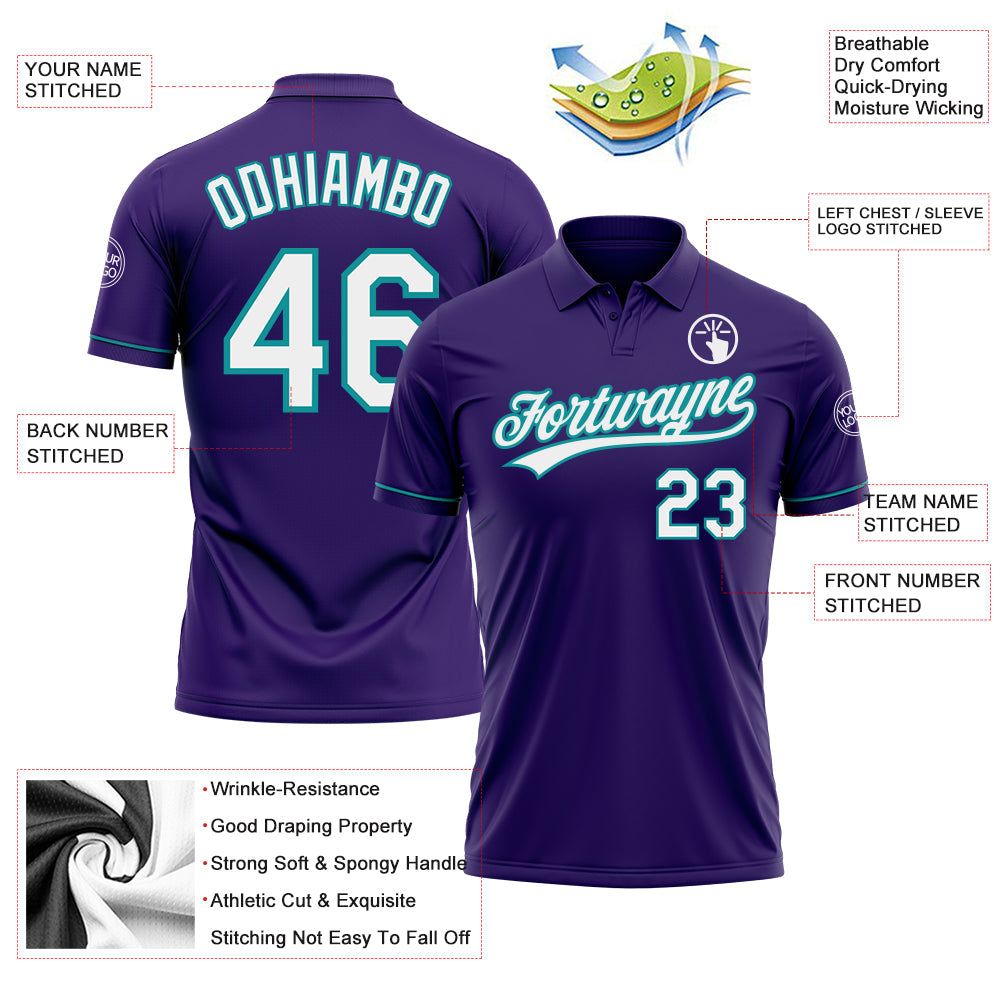 Custom Purple White-Teal Performance Vapor Golf Polo Shirt view 3