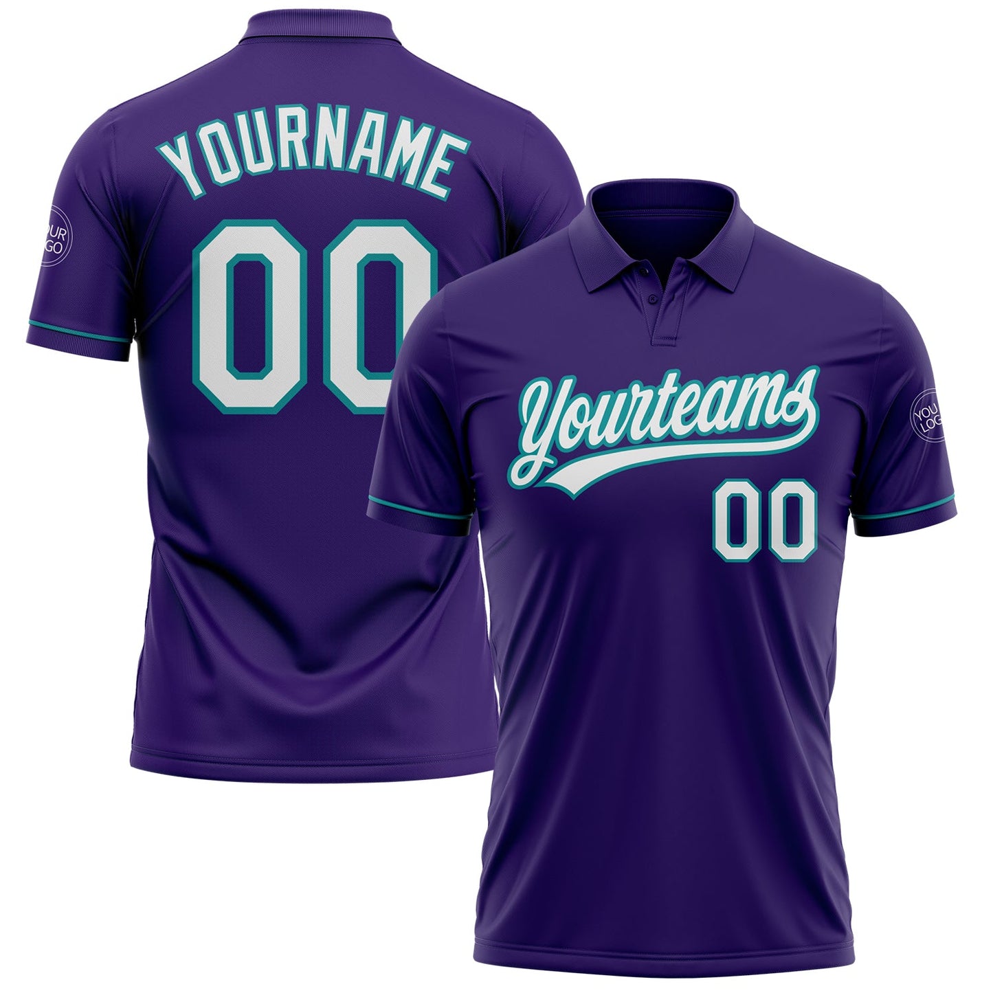 Custom Purple White-Teal Performance Vapor Golf Polo Shirt - Main View