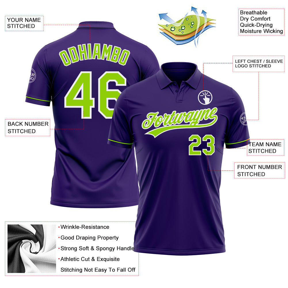 Custom Purple Neon Green-White Performance Vapor Golf Polo Shirt view 3