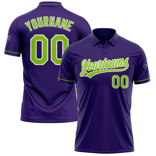 Custom Purple Neon Green-White Performance Vapor Golf Polo Shirt - Main View