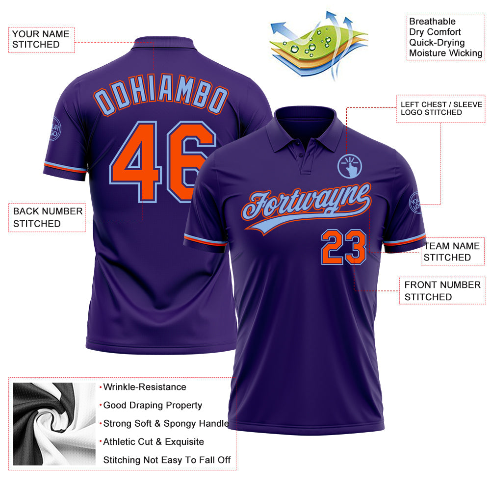 Custom Purple Orange-Light Blue Performance Vapor Golf Polo Shirt view 3