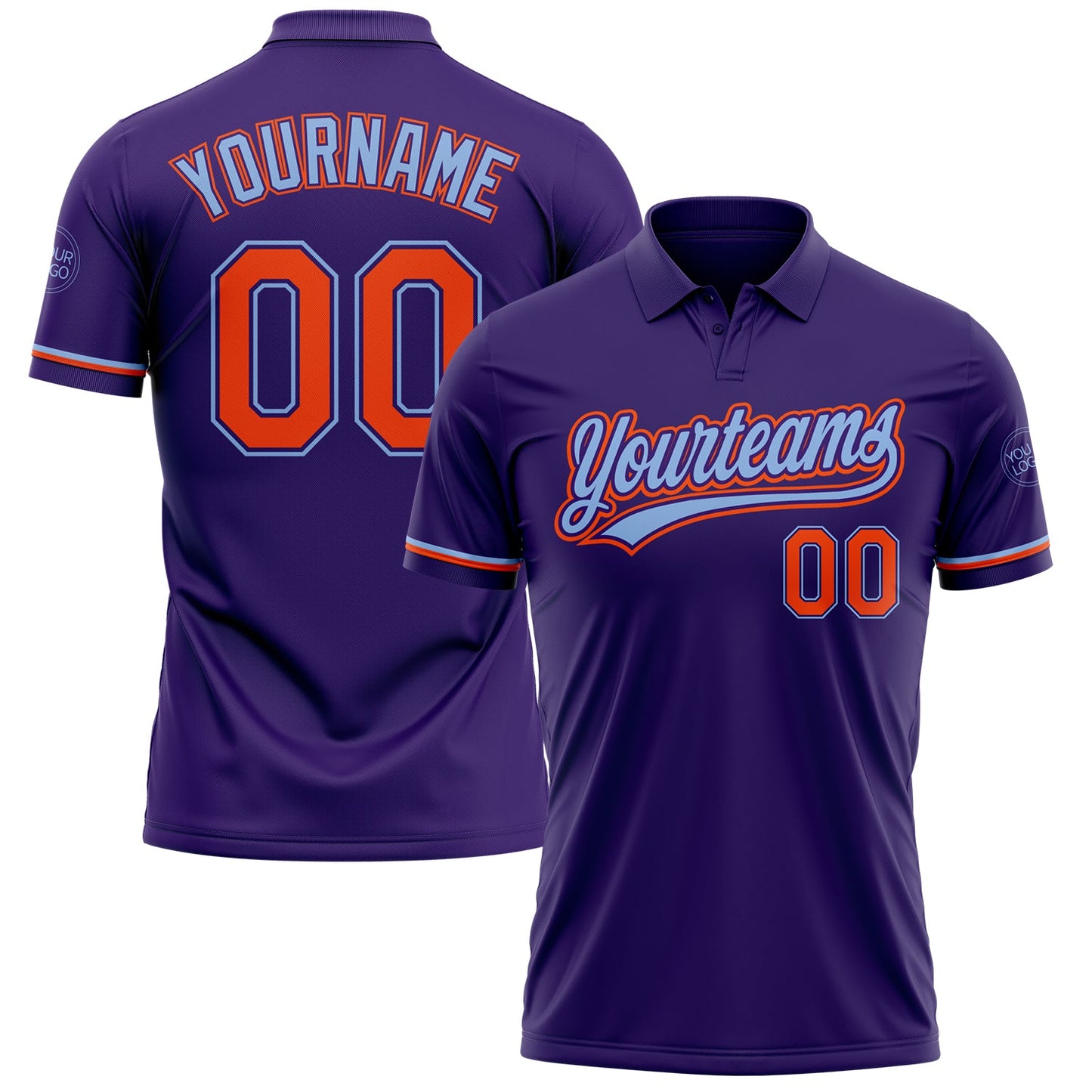 Custom Purple Orange-Light Blue Performance Vapor Golf Polo Shirt - Main View