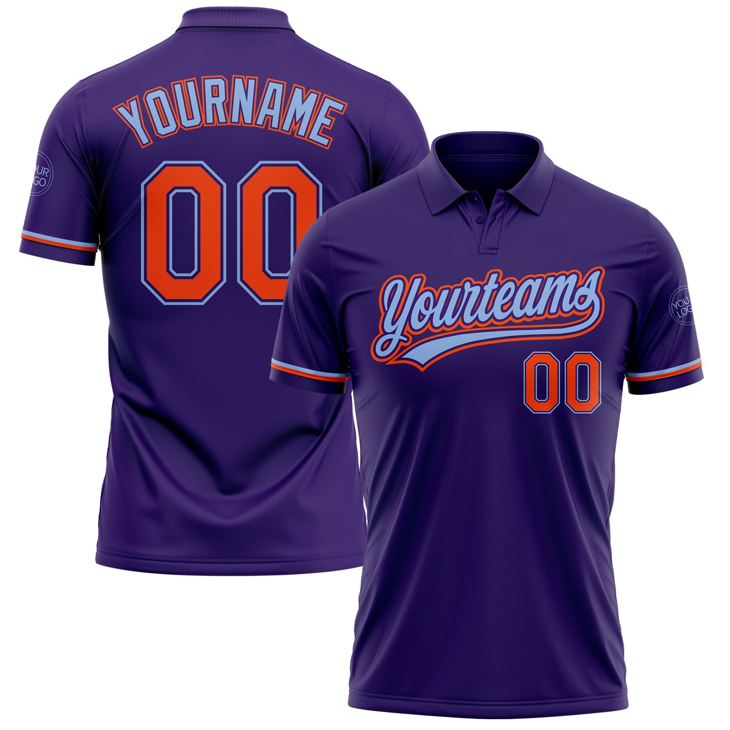 Custom Purple Orange-Light Blue Performance Vapor Golf Polo Shirt - Main View