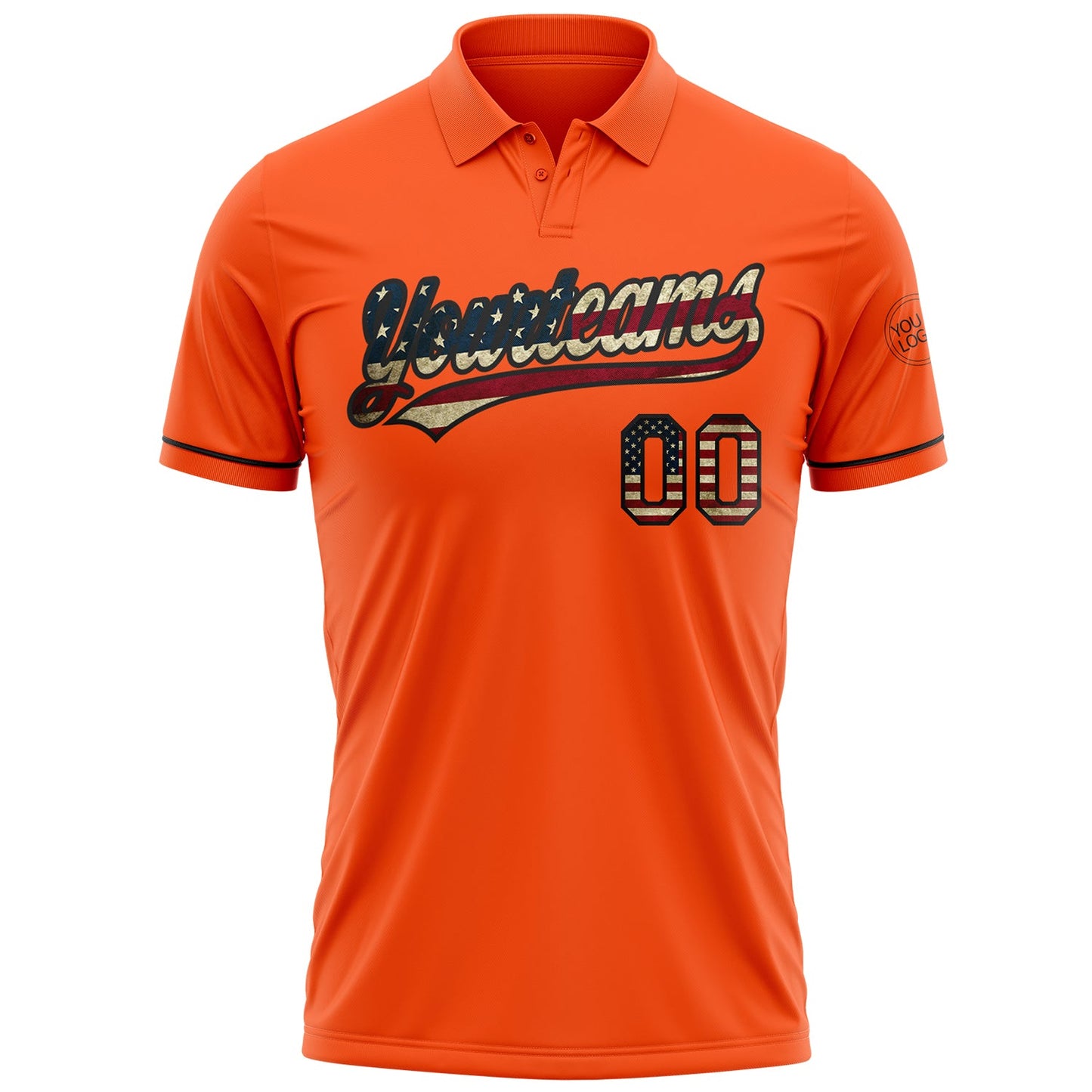 Custom Orange Vintage USA Flag-Black Performance Vapor Golf Polo Shirt view 2