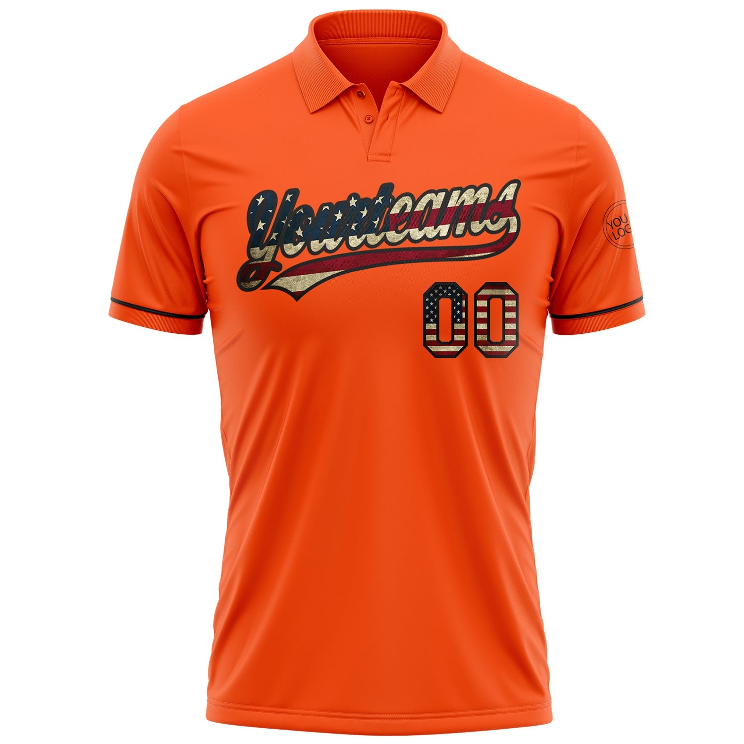 Custom Orange Vintage USA Flag-Black Performance Vapor Golf Polo Shirt view 2