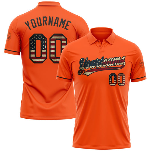 Custom Orange Vintage USA Flag-Black Performance Vapor Golf Polo Shirt - Main View