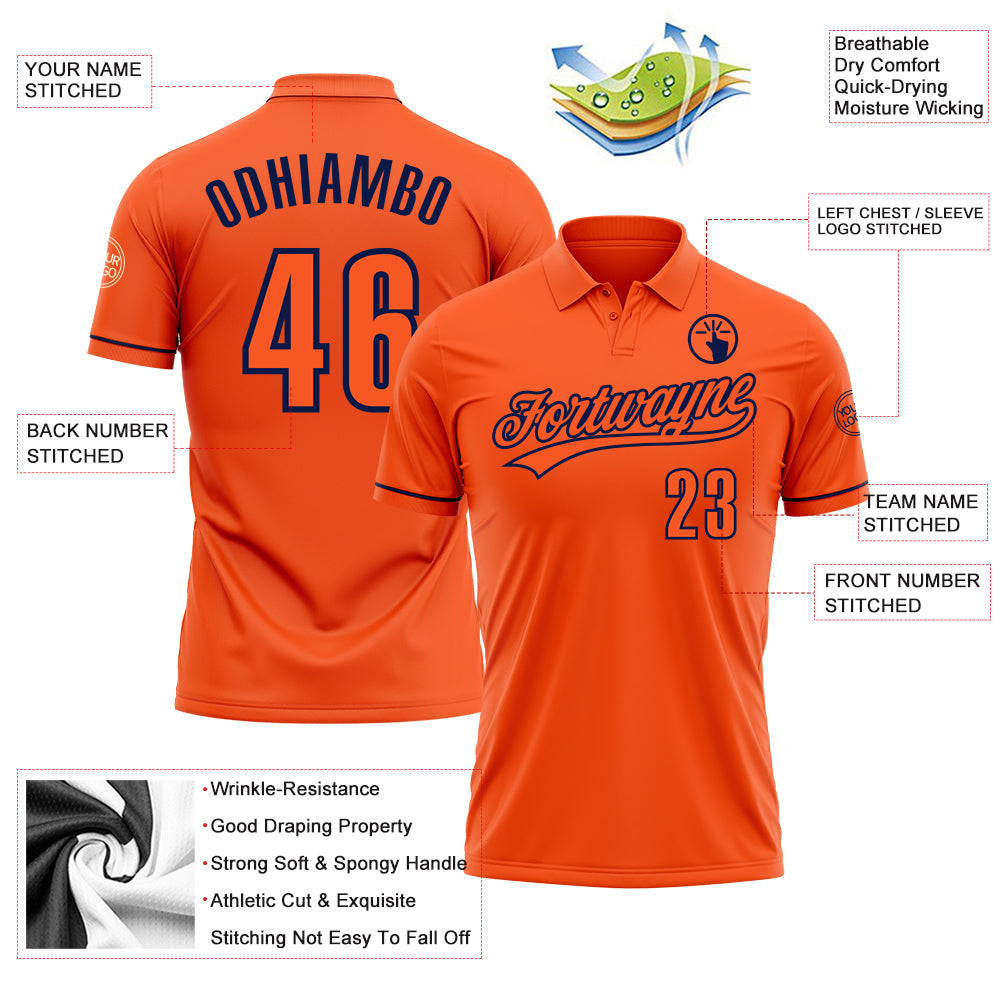 Custom Orange Navy Performance Vapor Golf Polo Shirt view 3