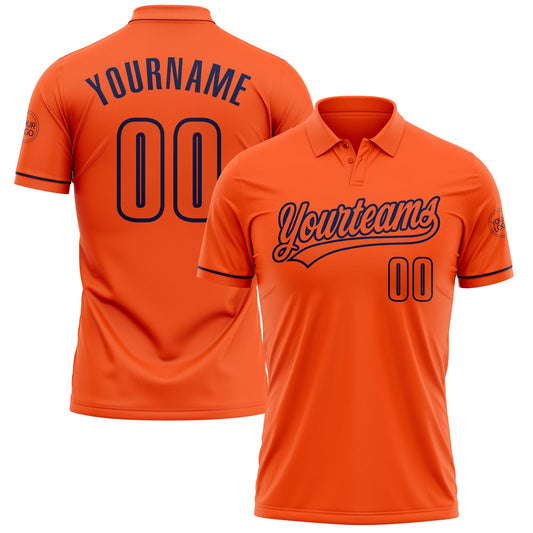 Custom Orange Navy Performance Vapor Golf Polo Shirt - Main View