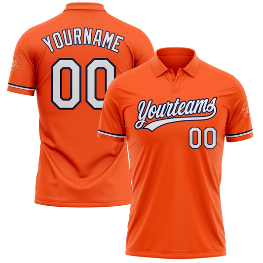 Custom Orange White-Navy Performance Vapor Golf Polo Shirt - Main View