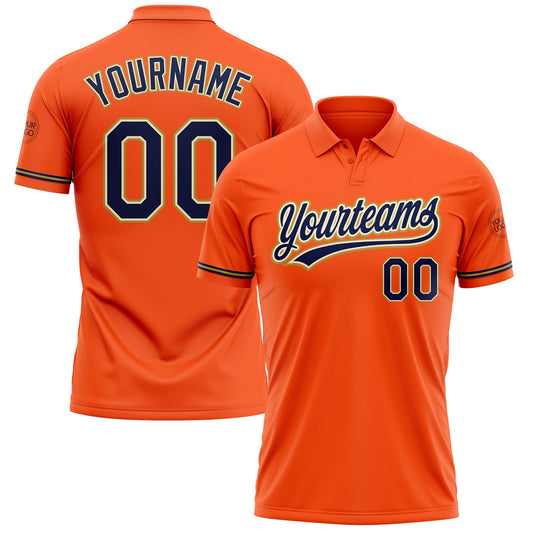Custom Orange Navy Cream-Old Gold Performance Vapor Golf Polo Shirt - Main View