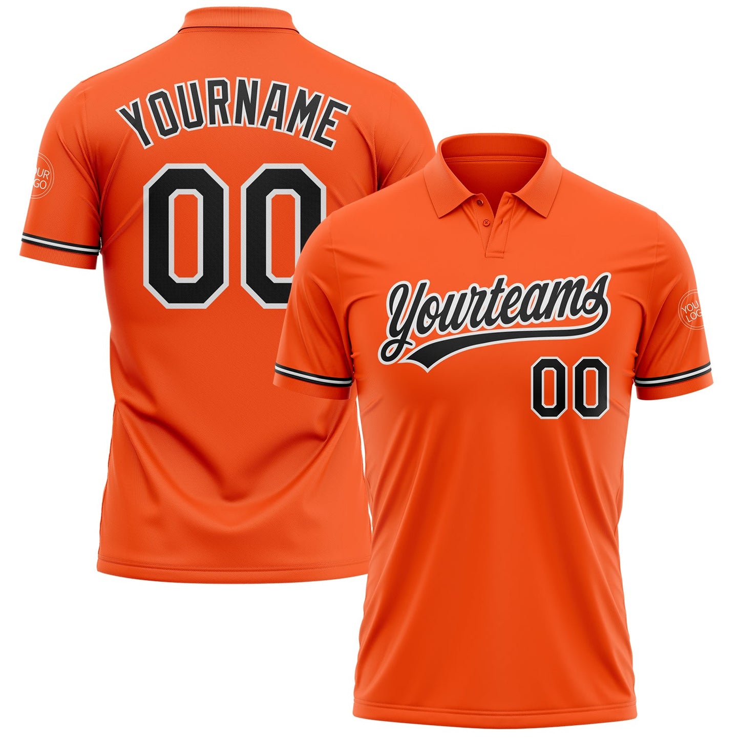 Custom Orange Black-White Performance Vapor Golf Polo Shirt - Main View