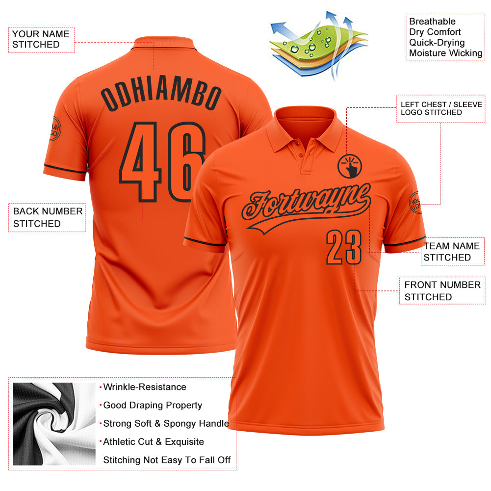 Custom Orange Black Performance Vapor Golf Polo Shirt view 3
