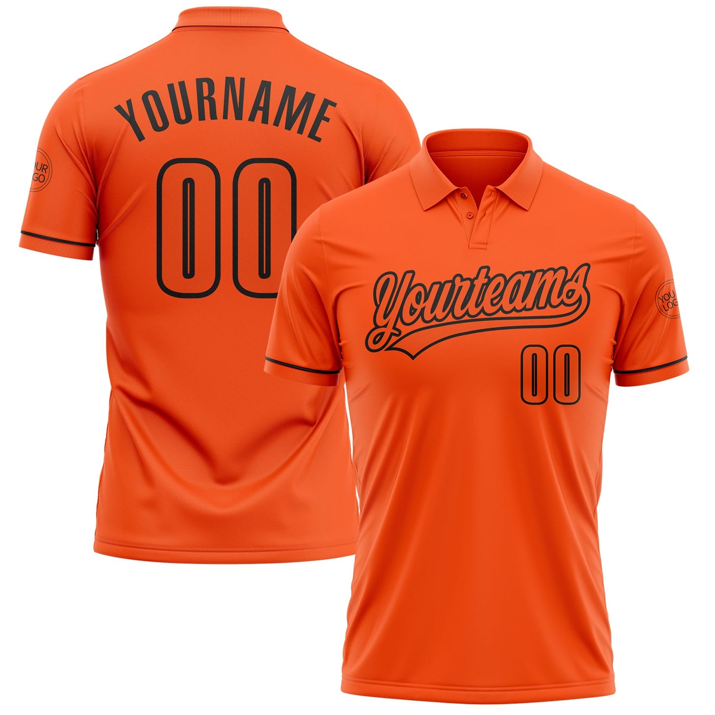 Custom Orange Black Performance Vapor Golf Polo Shirt - Main View