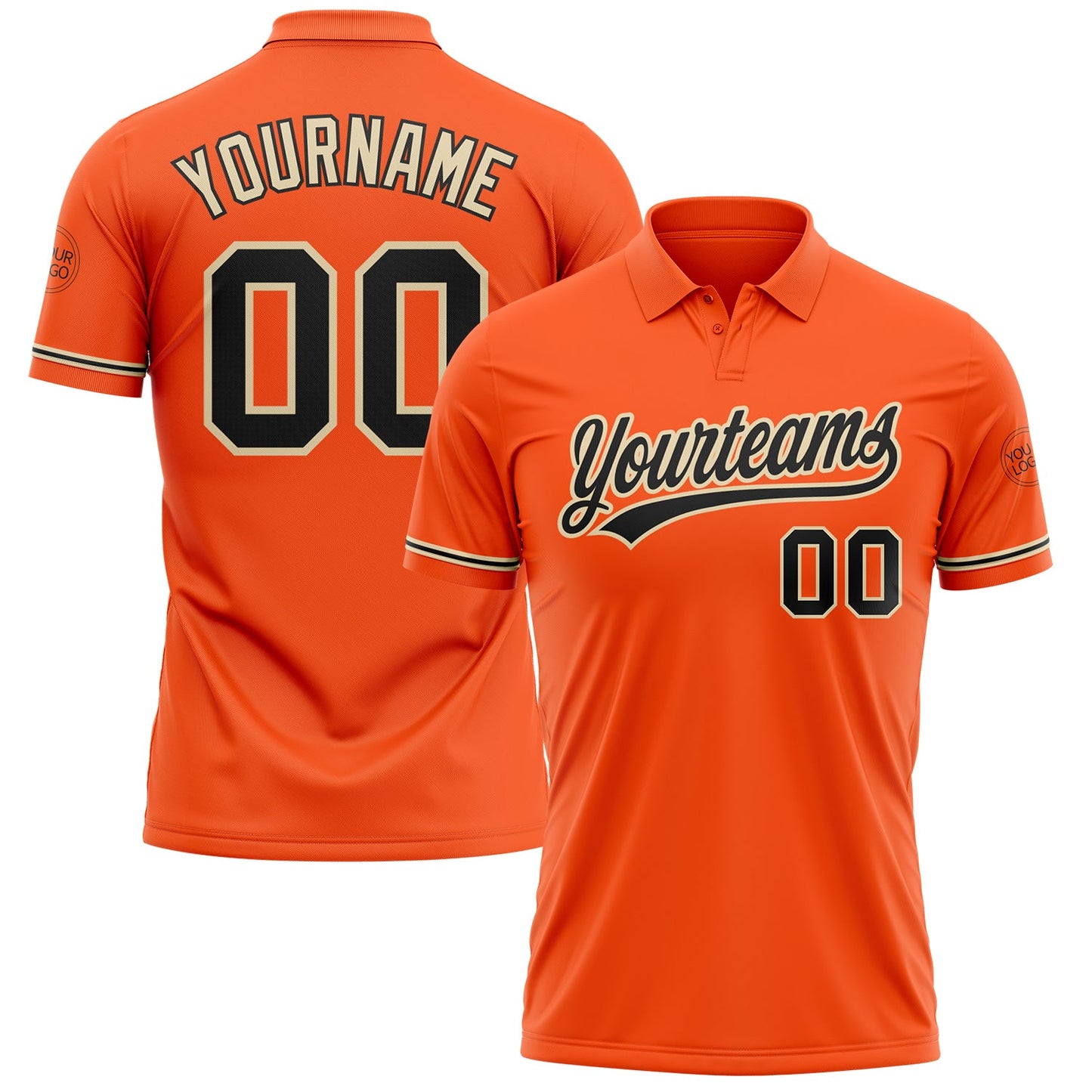 Custom Orange Black-City Cream Performance Vapor Golf Polo Shirt - Main View