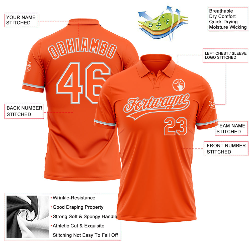 Custom Orange White-Gray Performance Vapor Golf Polo Shirt view 3