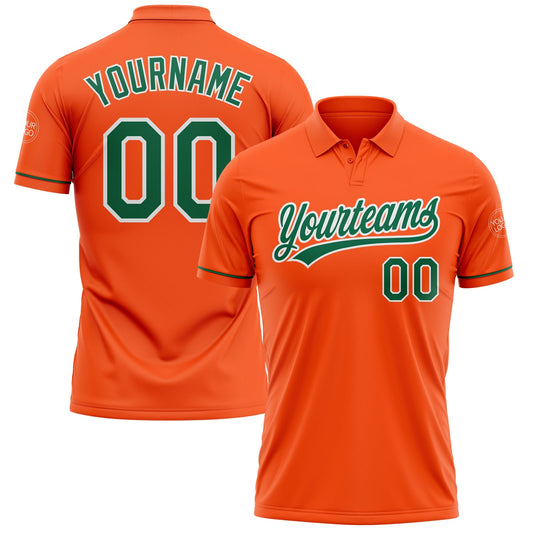 Custom Orange Kelly Green-White Performance Vapor Golf Polo Shirt - Main View