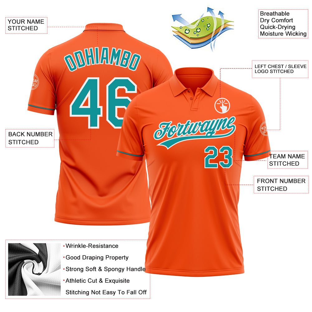 Custom Orange Teal-White Performance Vapor Golf Polo Shirt view 3
