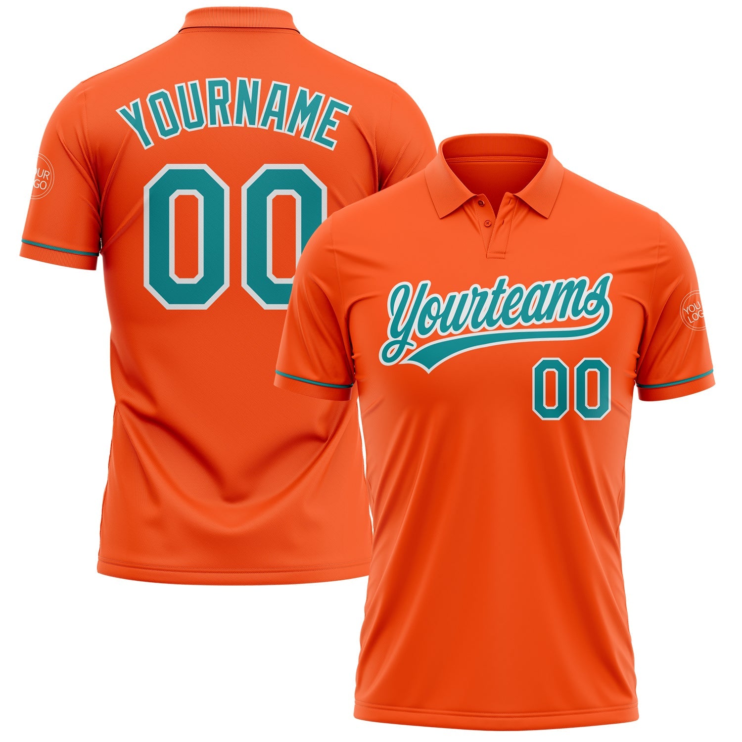 Custom Orange Teal-White Performance Vapor Golf Polo Shirt - Main View