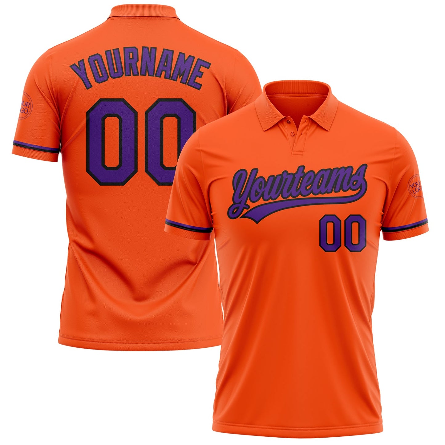 Custom Orange Purple-Black Performance Vapor Golf Polo Shirt - Main View