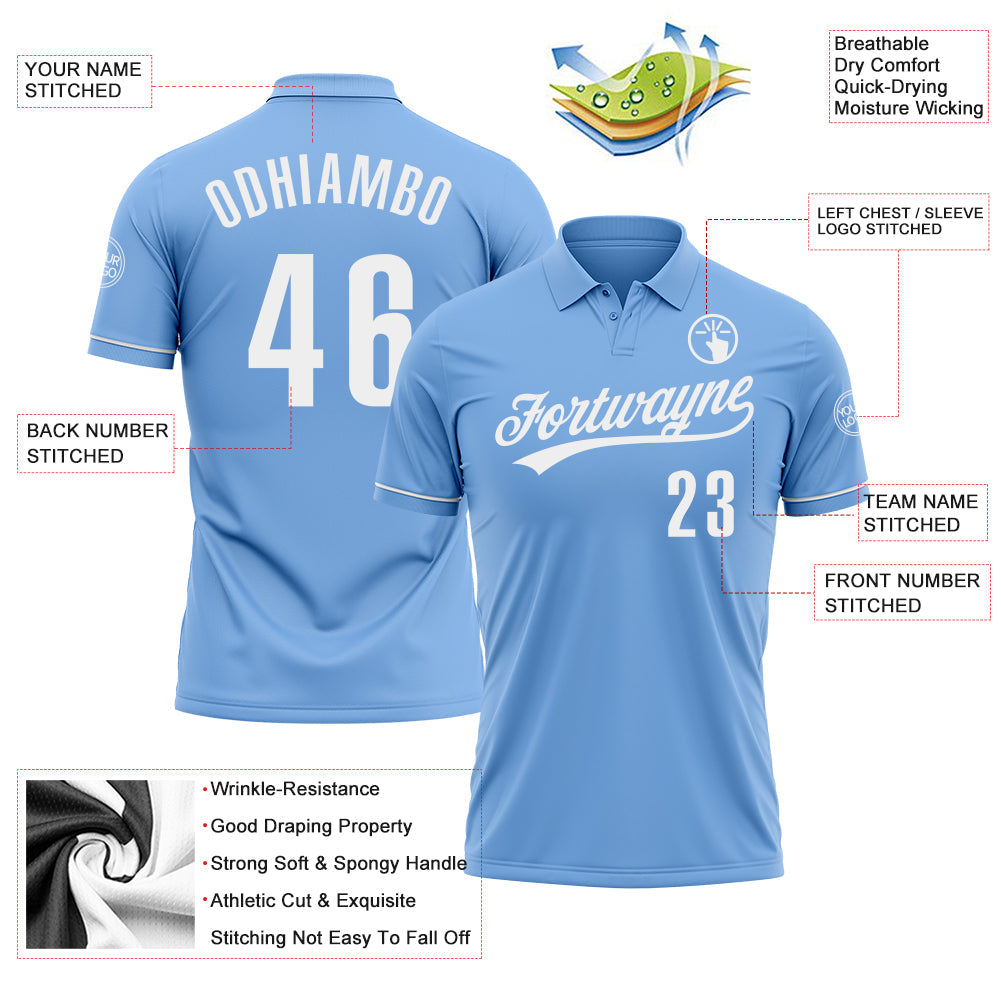 Custom Light Blue White Performance Vapor Golf Polo Shirt view 3