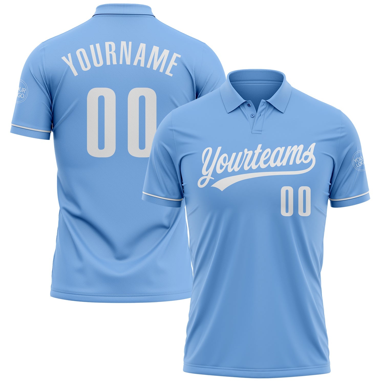 Custom Light Blue White Performance Vapor Golf Polo Shirt - Main View