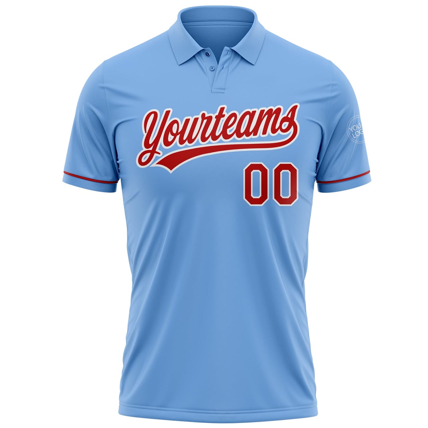 Custom Light Blue Red-White Performance Vapor Golf Polo Shirt view 2