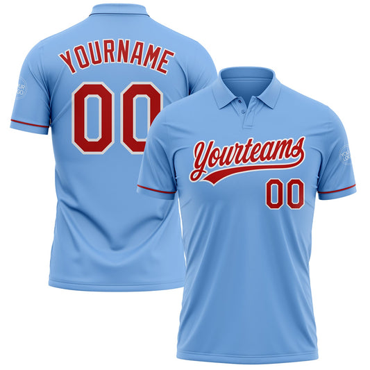 Custom Light Blue Red-White Performance Vapor Golf Polo Shirt - Main View