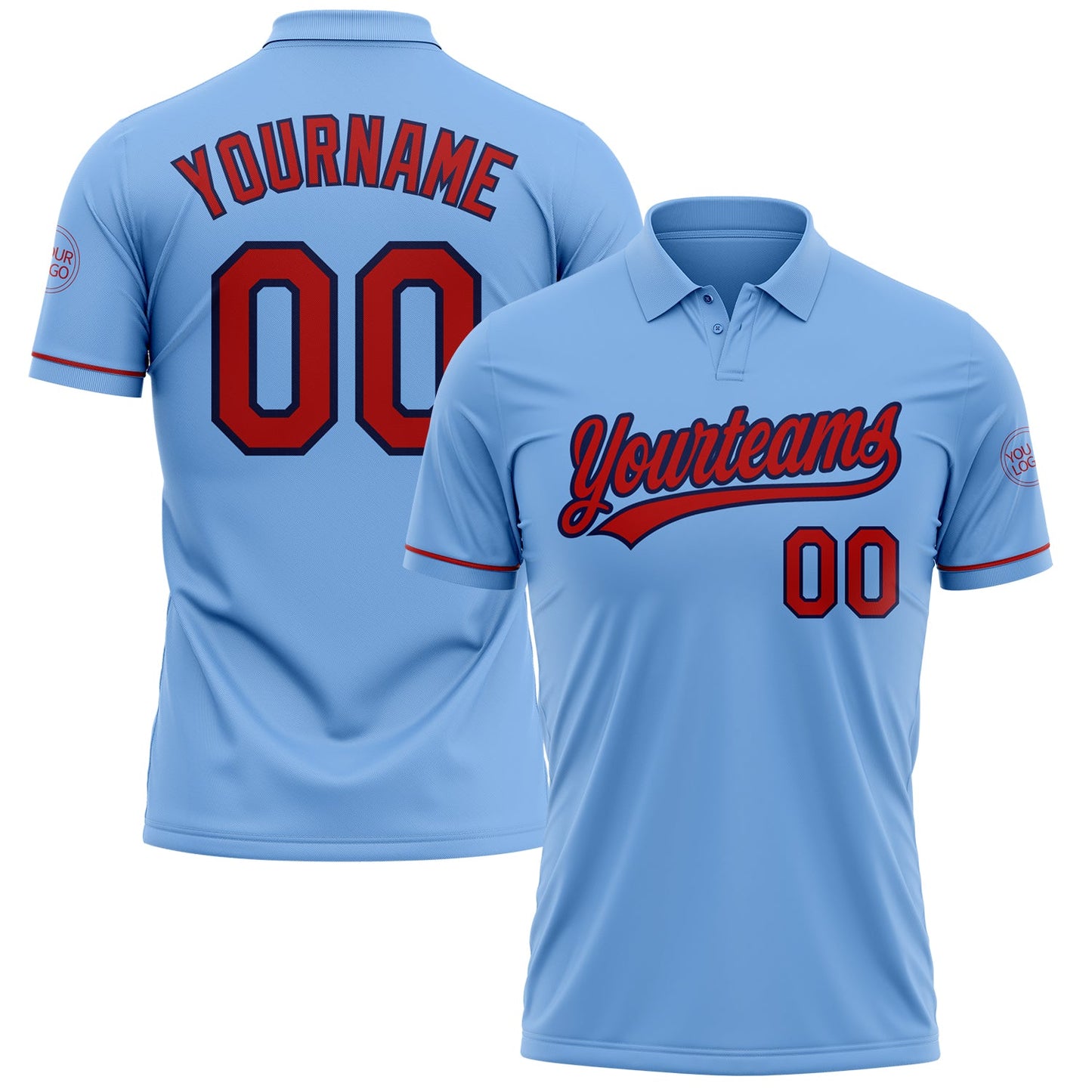 Custom Light Blue Red-Navy Performance Vapor Golf Polo Shirt - Main View