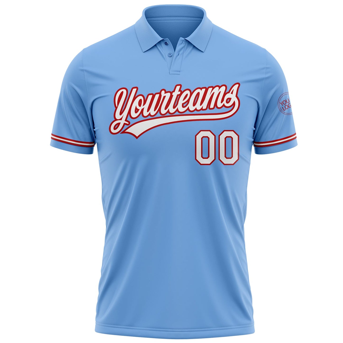 Custom Light Blue White-Red Performance Vapor Golf Polo Shirt view 2