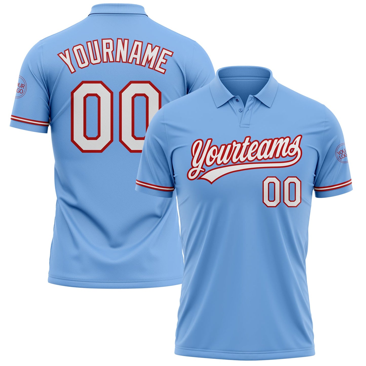 Custom Light Blue White-Red Performance Vapor Golf Polo Shirt - Main View