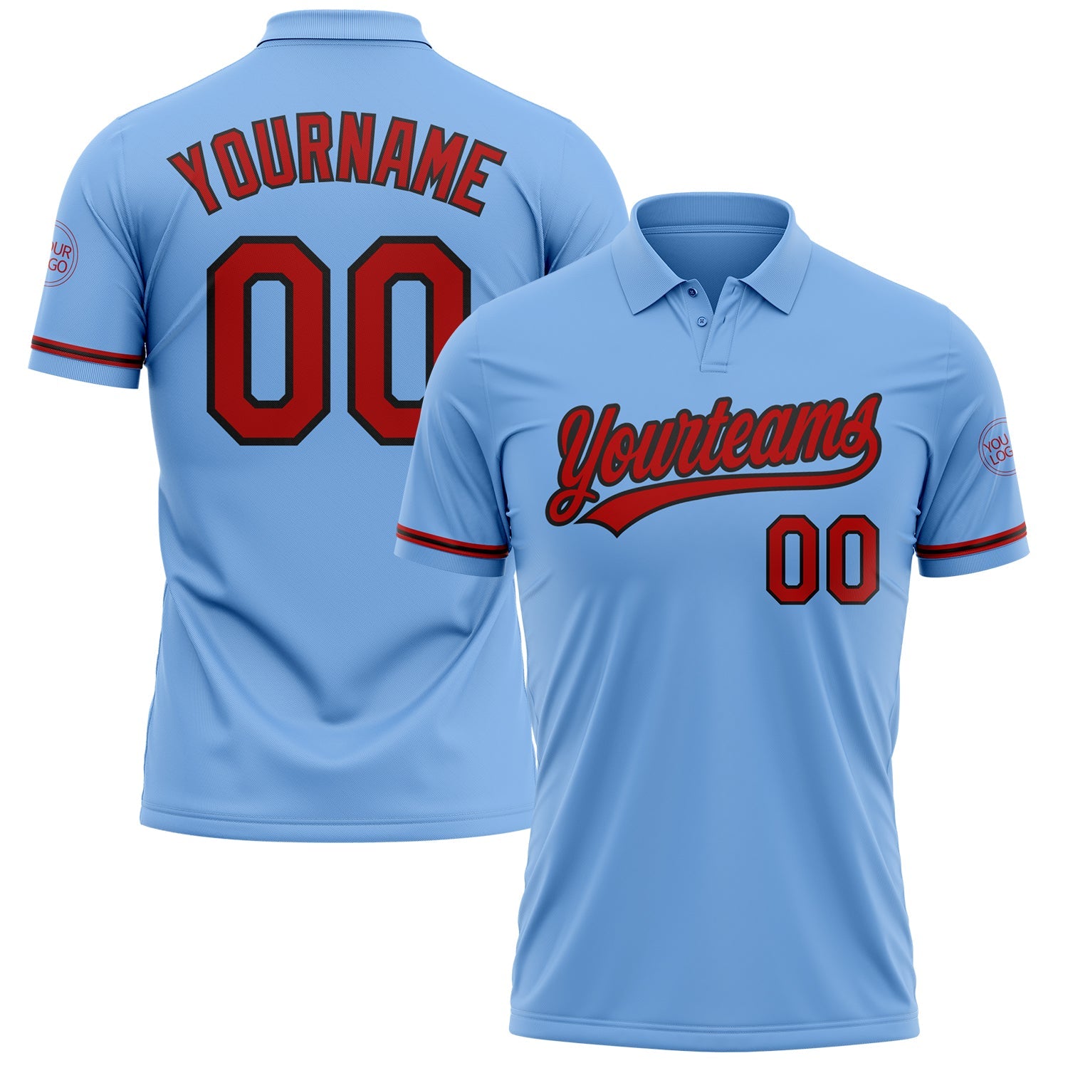 Custom Light Blue Red-Black Performance Vapor Golf Polo Shirt - Main View