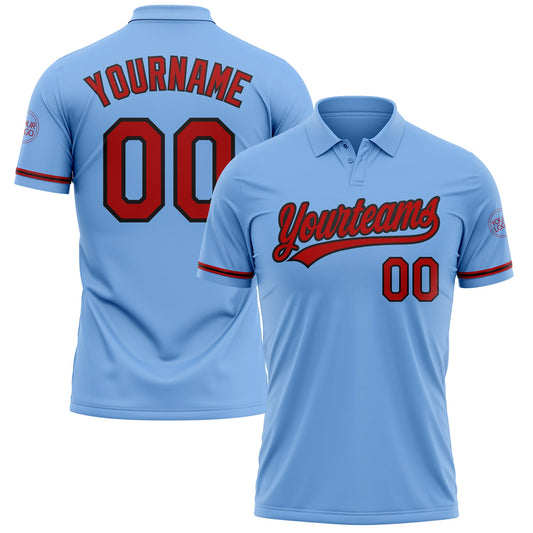 Custom Light Blue Red-Black Performance Vapor Golf Polo Shirt - Main View