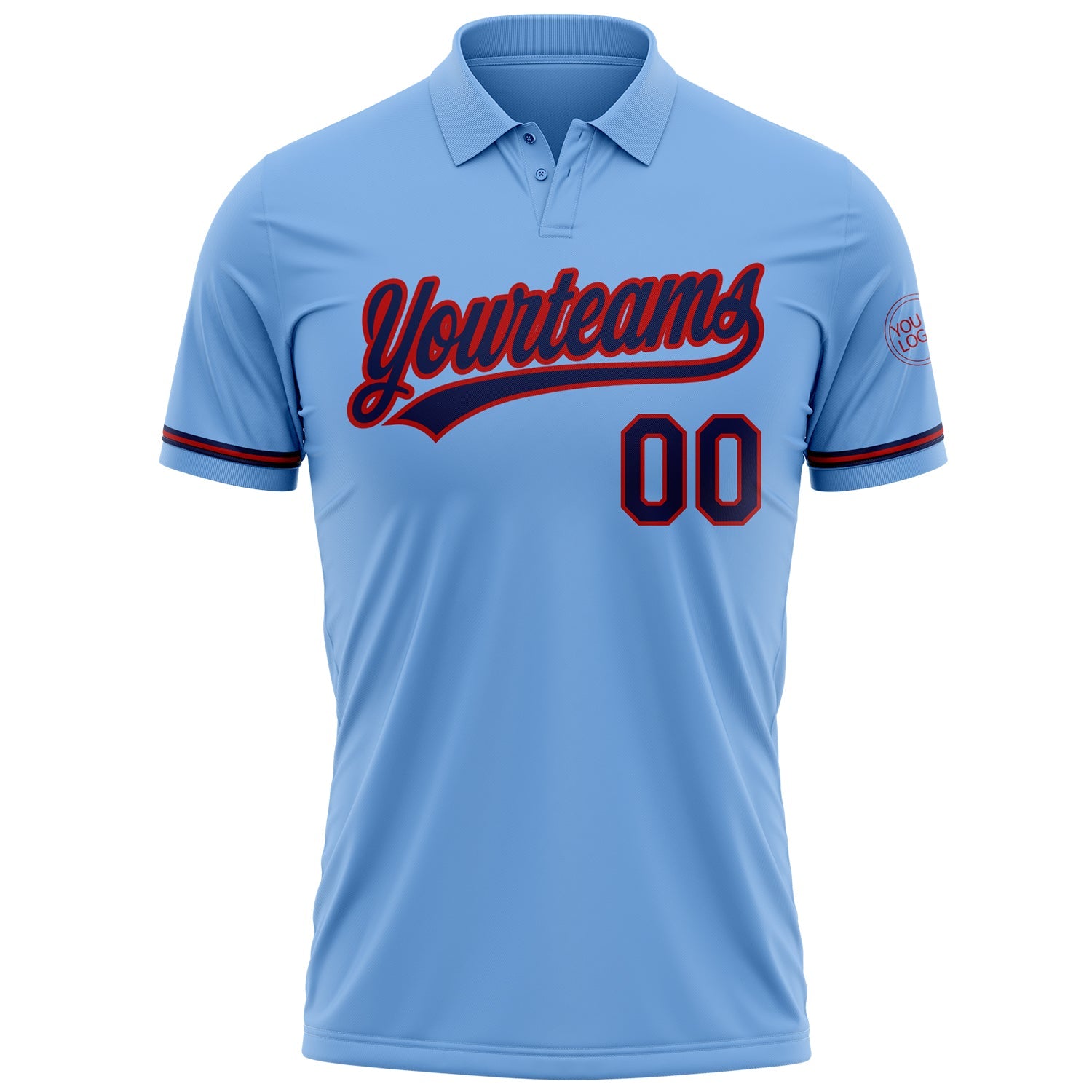 Custom Light Blue Navy-Red Performance Vapor Golf Polo Shirt view 2