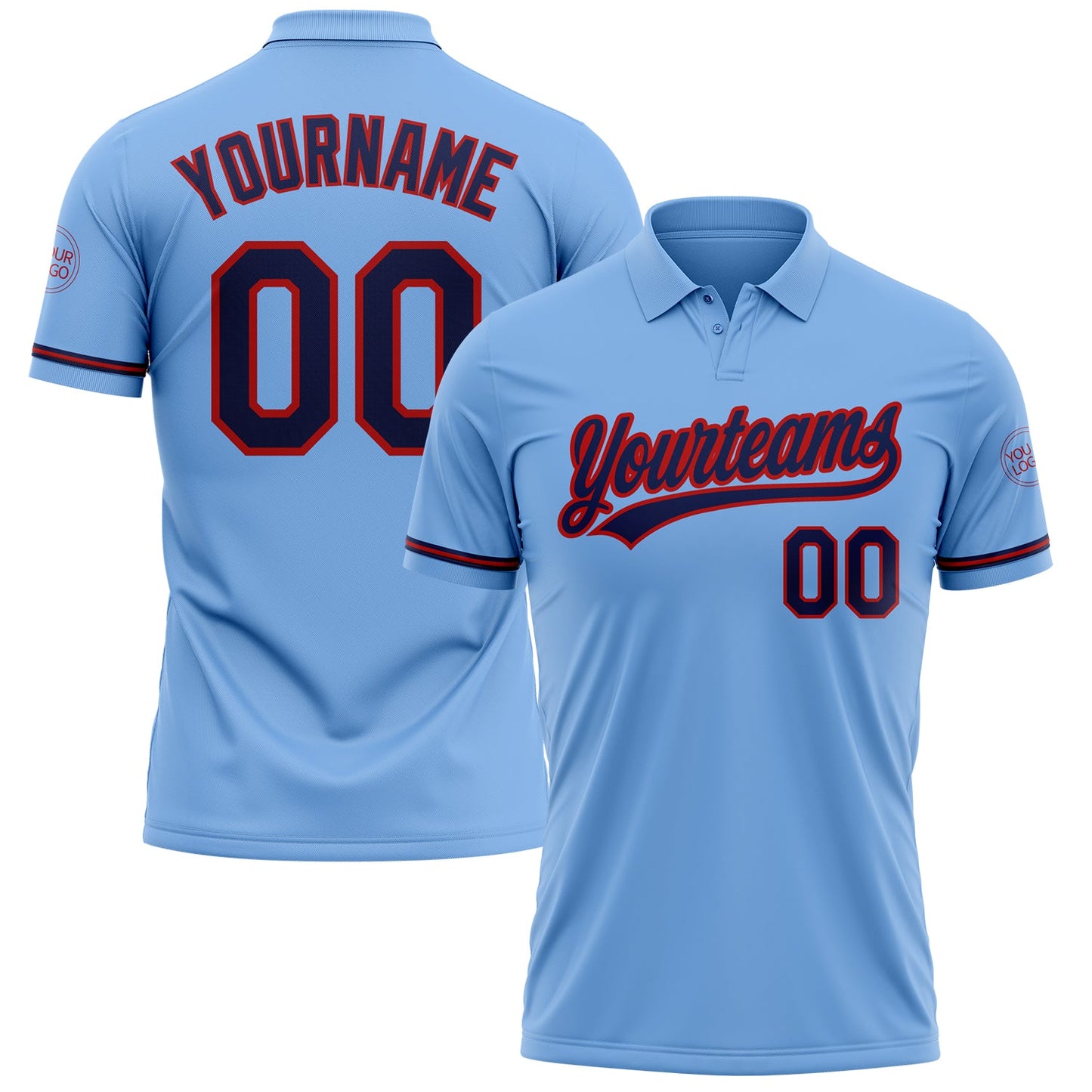 Custom Light Blue Navy-Red Performance Vapor Golf Polo Shirt - Main View