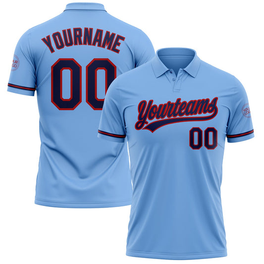 Custom Light Blue Navy-Red Performance Vapor Golf Polo Shirt - Main View
