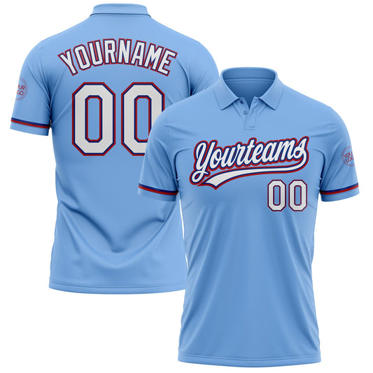 Custom Light Blue White Royal-Red Performance Vapor Golf Polo Shirt - Main View