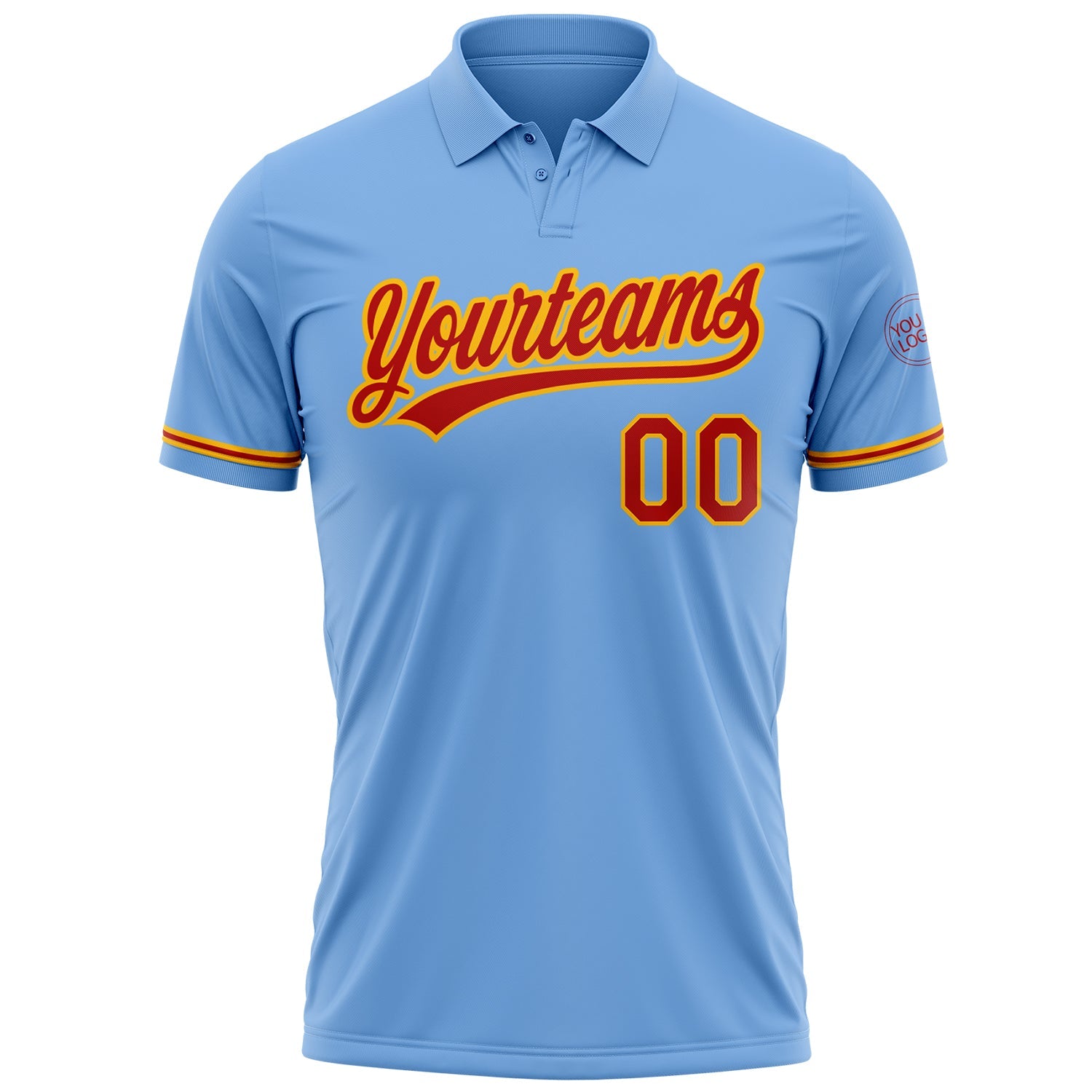 Custom Light Blue Red-Gold Performance Vapor Golf Polo Shirt view 2