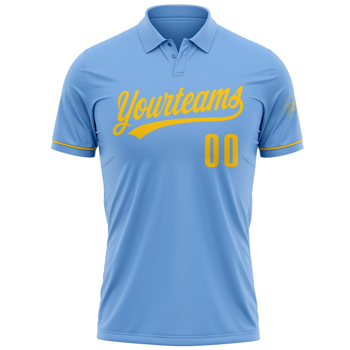 Custom Light Blue Yellow Performance Vapor Golf Polo Shirt view 2