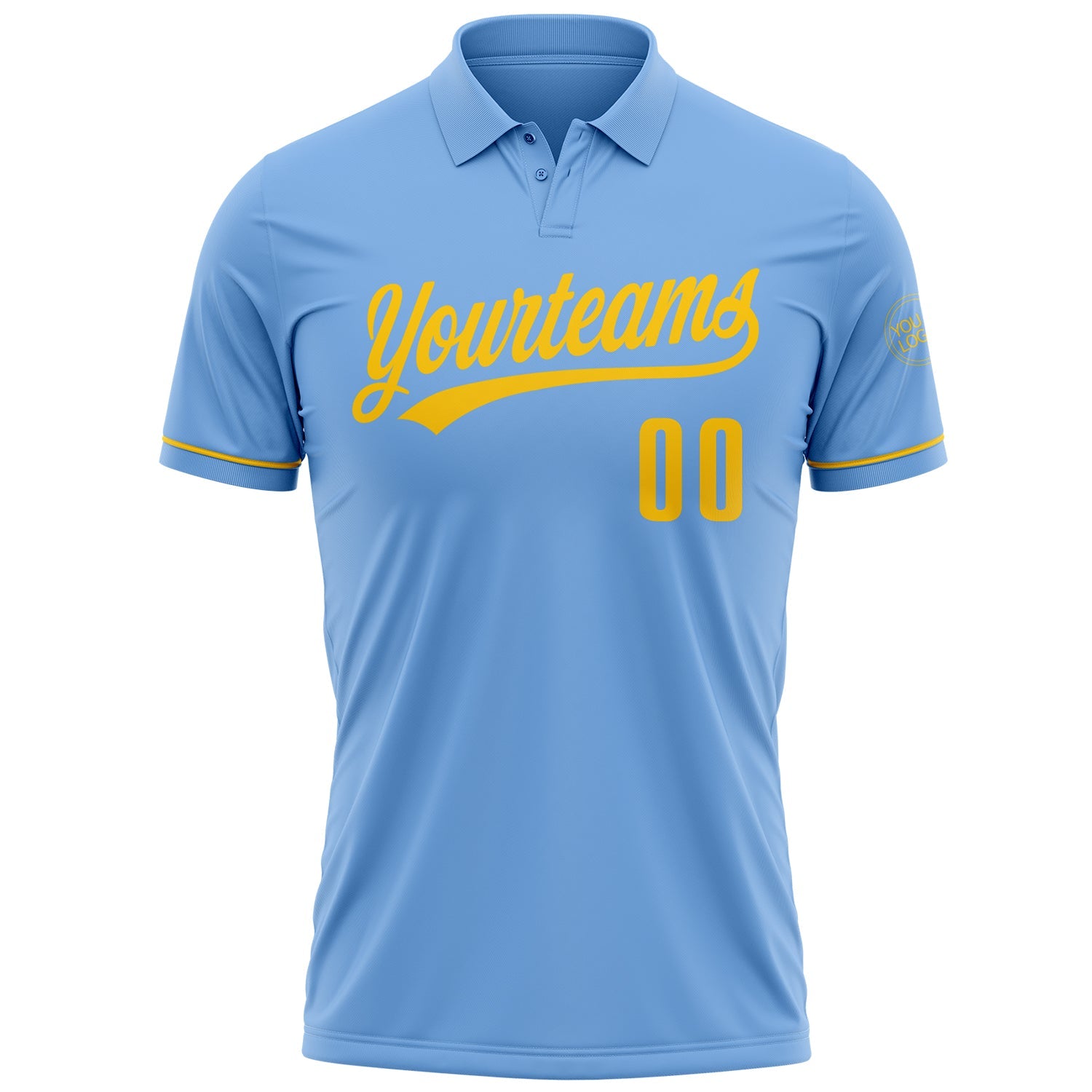Custom Light Blue Yellow Performance Vapor Golf Polo Shirt view 2