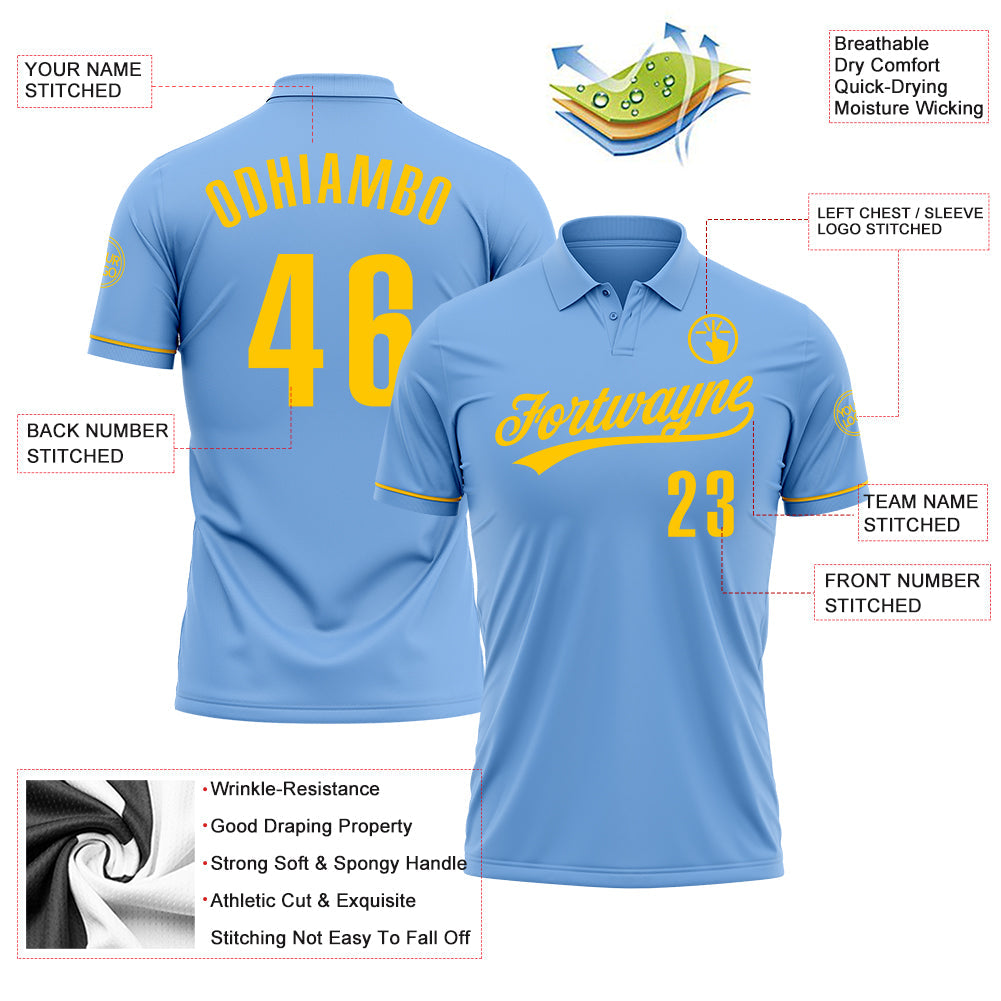 Custom Light Blue Yellow Performance Vapor Golf Polo Shirt view 3