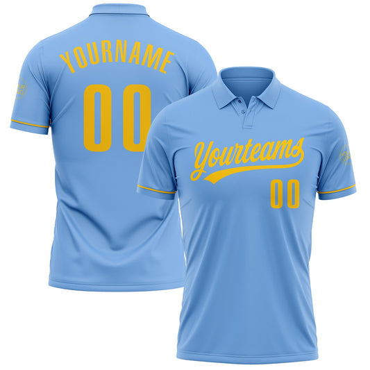 Custom Light Blue Yellow Performance Vapor Golf Polo Shirt - Main View