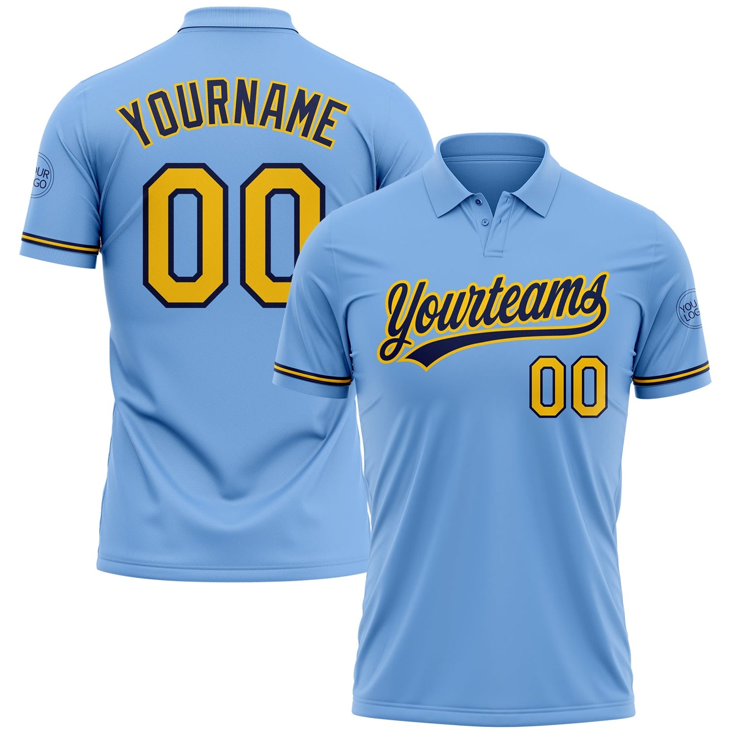 Custom Light Blue Yellow-Navy Performance Vapor Golf Polo Shirt - Main View