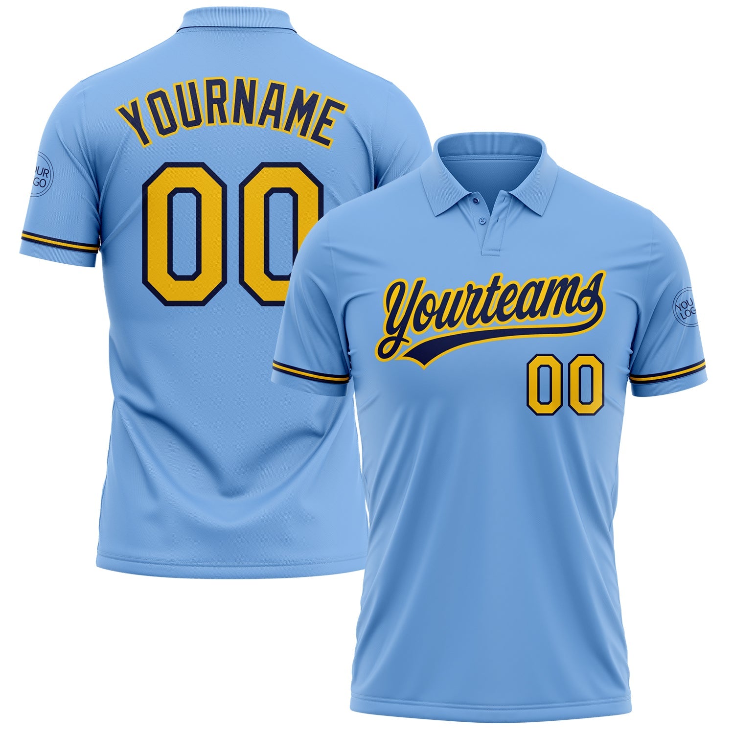 Custom Light Blue Yellow-Navy Performance Vapor Golf Polo Shirt - Main View
