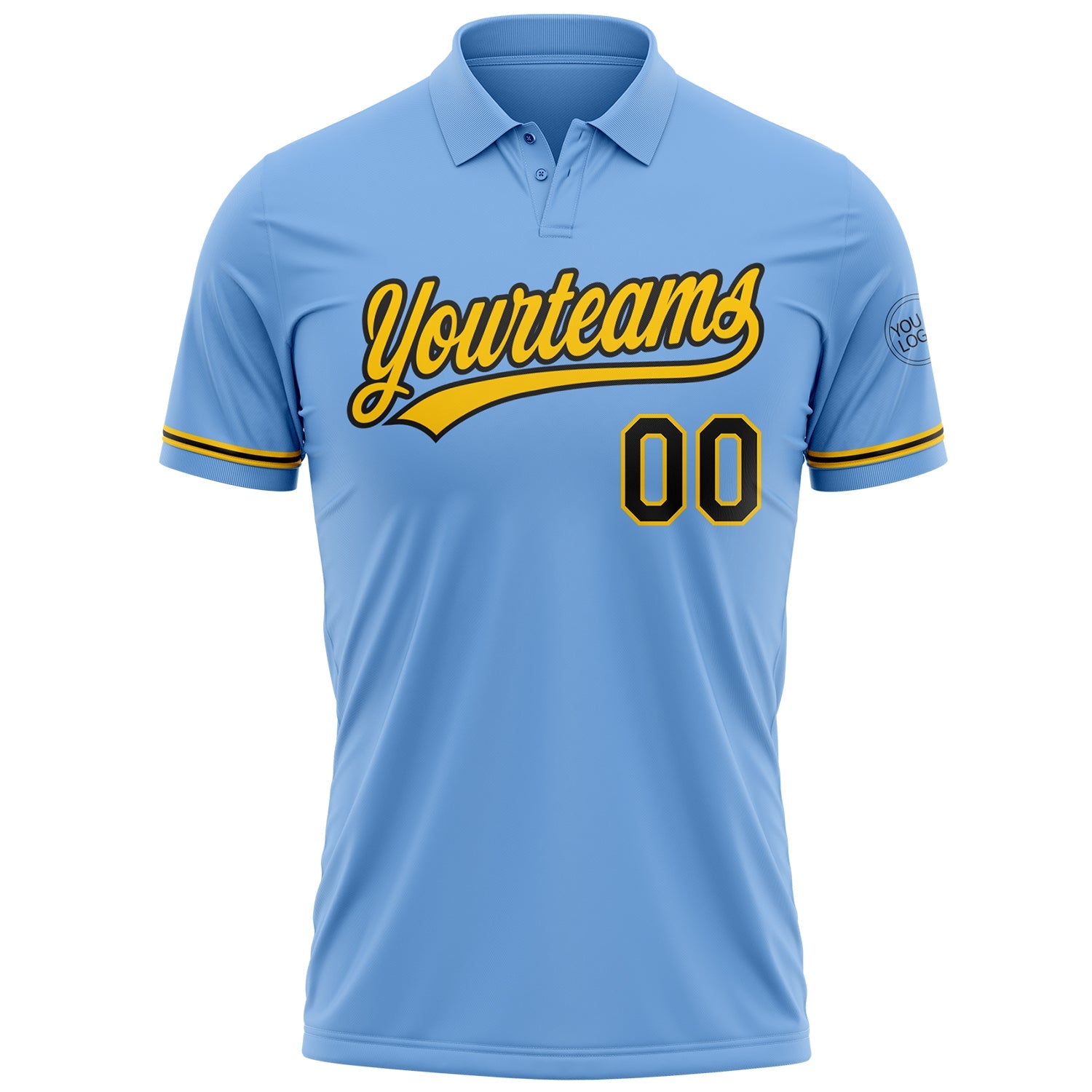 Custom Light Blue Black-Yellow Performance Vapor Golf Polo Shirt view 2