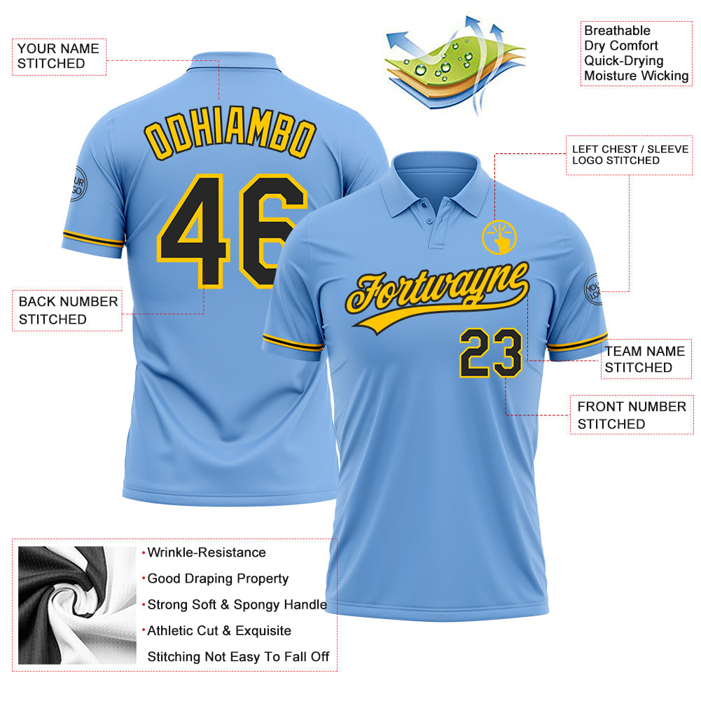 Custom Light Blue Black-Yellow Performance Vapor Golf Polo Shirt view 3