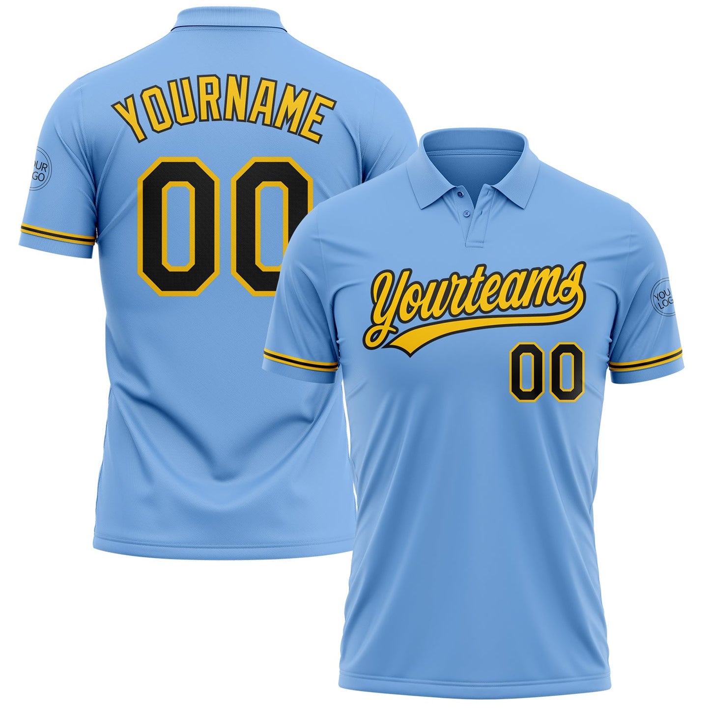 Custom Light Blue Black-Yellow Performance Vapor Golf Polo Shirt - Main View