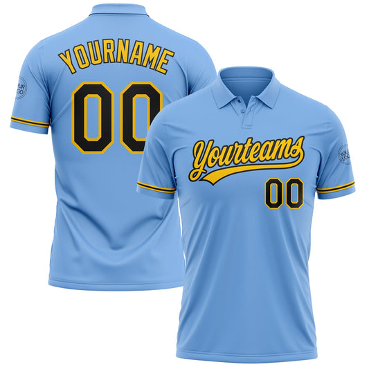 Custom Light Blue Black-Yellow Performance Vapor Golf Polo Shirt - Main View