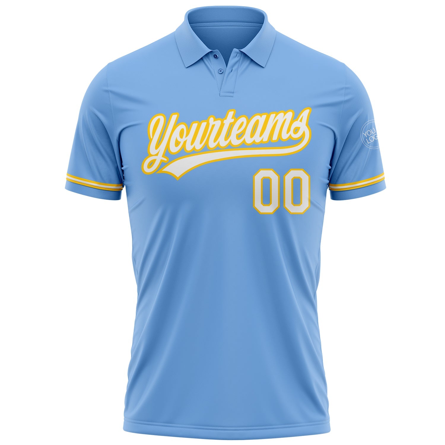 Custom Light Blue White-Yellow Performance Vapor Golf Polo Shirt view 2
