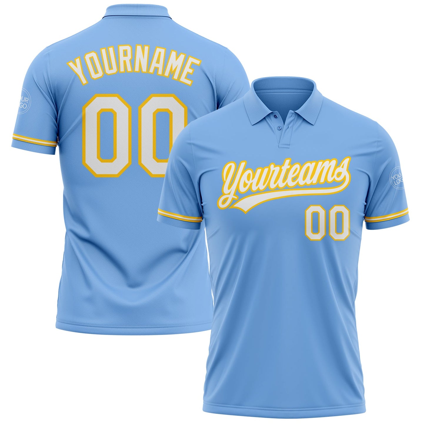 Custom Light Blue White-Yellow Performance Vapor Golf Polo Shirt - Main View